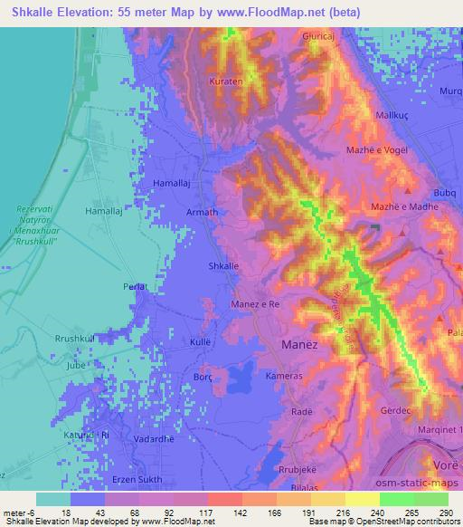 Shkalle,Albania Elevation Map