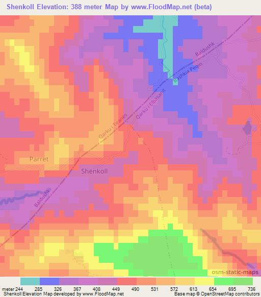 Shenkoll,Albania Elevation Map