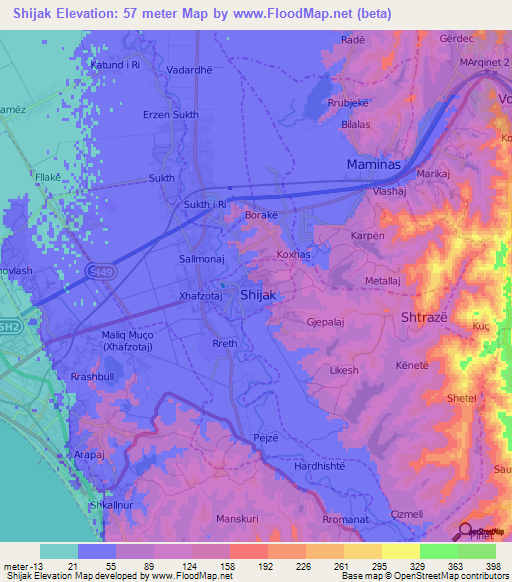 Shijak,Albania Elevation Map