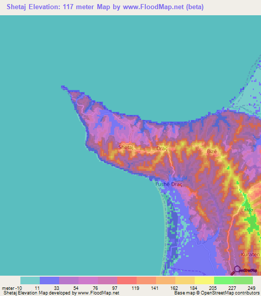 Shetaj,Albania Elevation Map