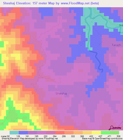 Sheshaj,Albania Elevation Map