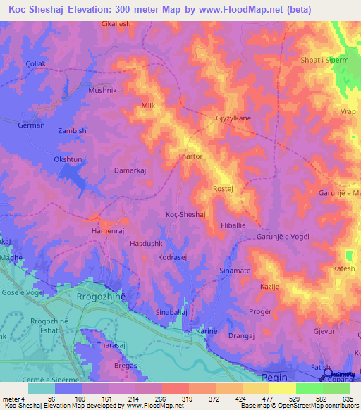 Koc-Sheshaj,Albania Elevation Map