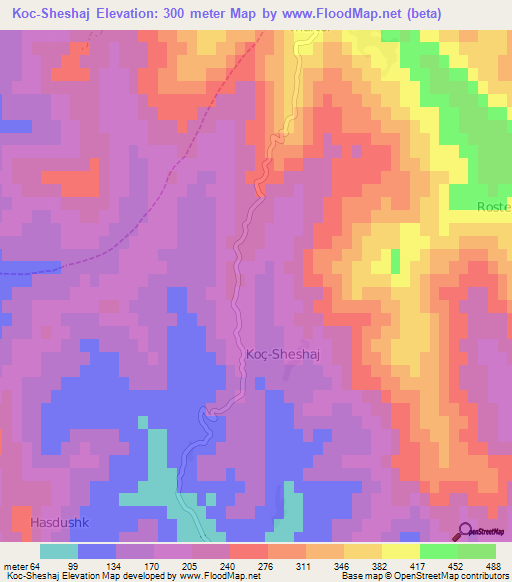 Koc-Sheshaj,Albania Elevation Map