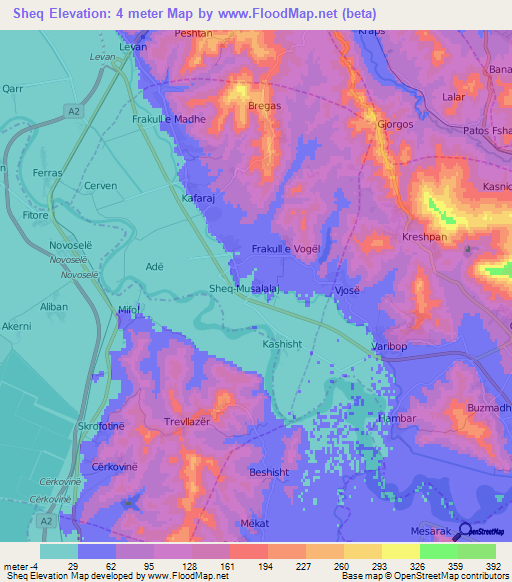 Sheq,Albania Elevation Map