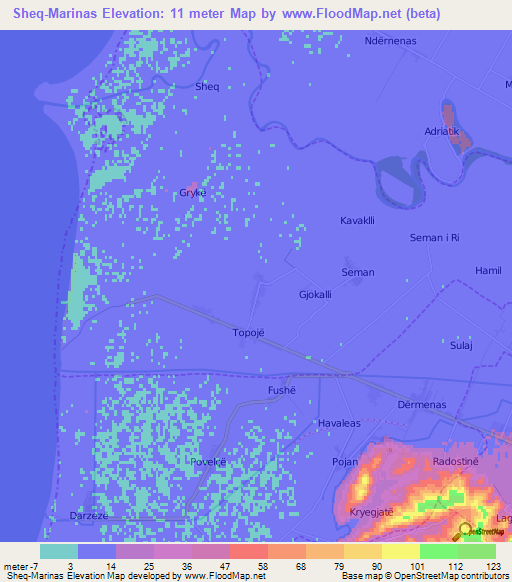 Sheq-Marinas,Albania Elevation Map