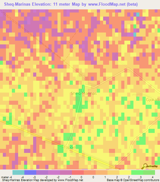 Sheq-Marinas,Albania Elevation Map