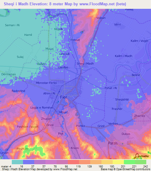 Sheqi i Madh,Albania Elevation Map