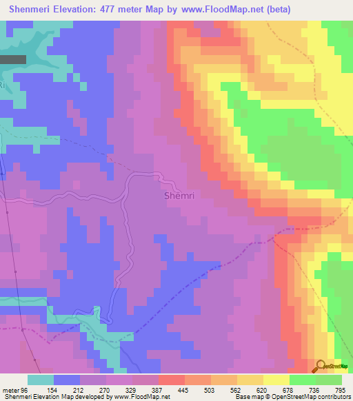 Shenmeri,Albania Elevation Map