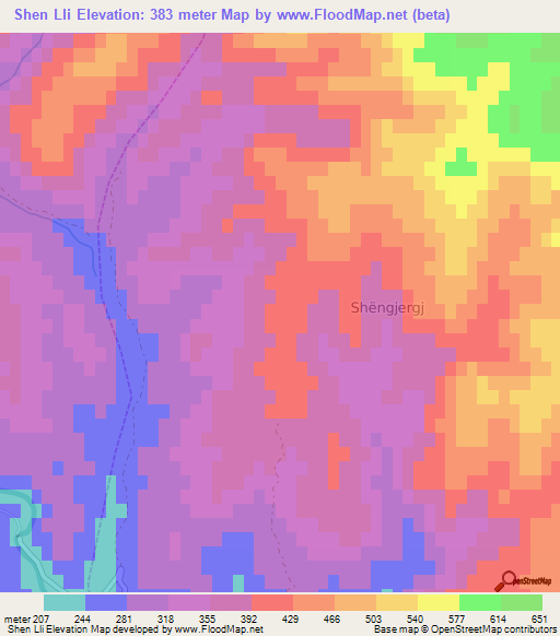 Shen Lli,Albania Elevation Map