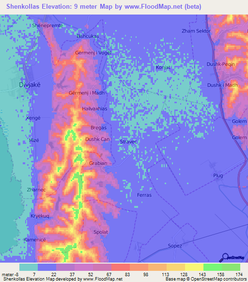 Shenkollas,Albania Elevation Map