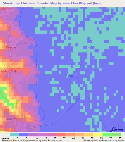 Shenkollas,Albania Elevation Map