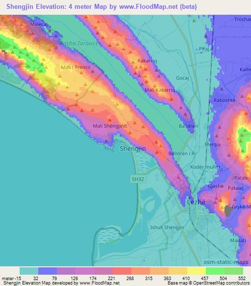 Shengjin,Albania Elevation Map