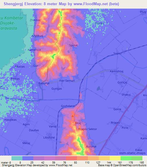 Shengjergj,Albania Elevation Map