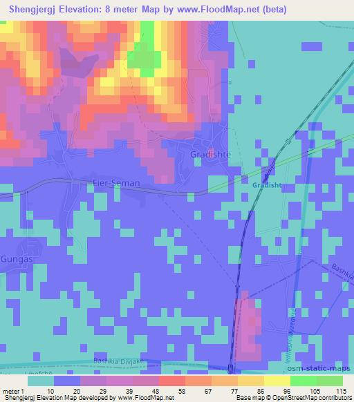 Shengjergj,Albania Elevation Map