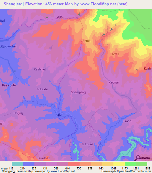 Shengjergj,Albania Elevation Map