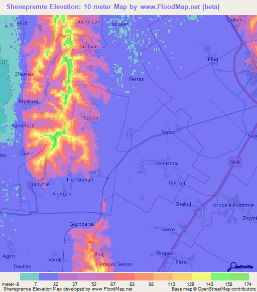 Shenepremte,Albania Elevation Map