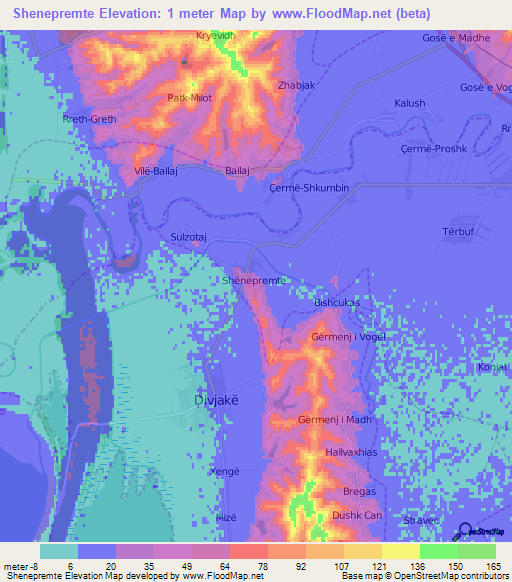 Shenepremte,Albania Elevation Map