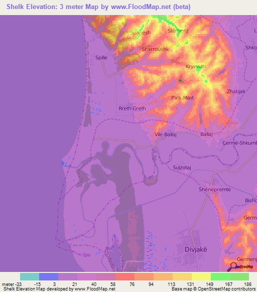 Shelk,Albania Elevation Map