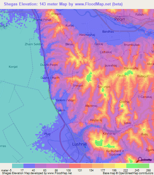 Shegas,Albania Elevation Map