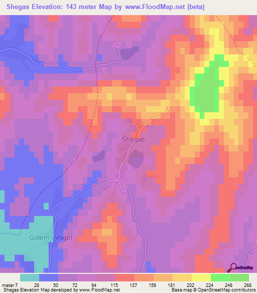 Shegas,Albania Elevation Map