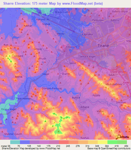 Sharre,Albania Elevation Map