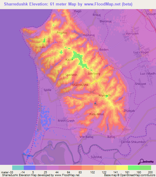 Sharredushk,Albania Elevation Map