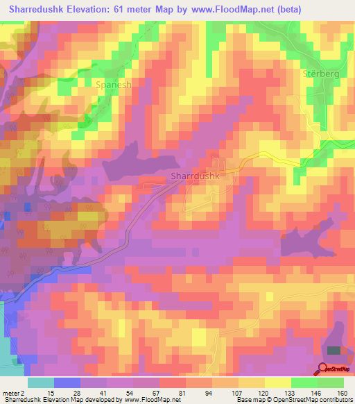 Sharredushk,Albania Elevation Map