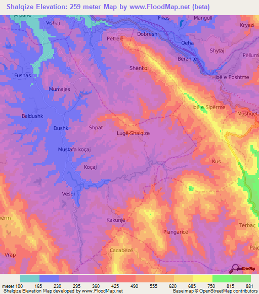 Shalqize,Albania Elevation Map