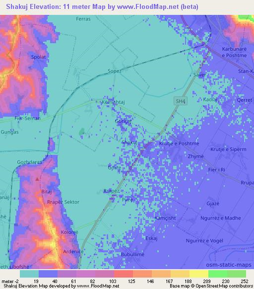 Shakuj,Albania Elevation Map