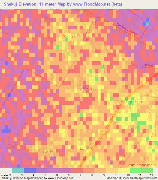 Shakuj,Albania Elevation Map
