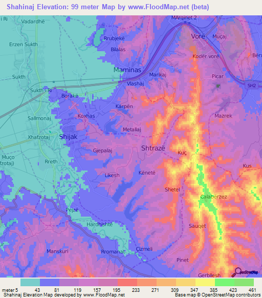 Shahinaj,Albania Elevation Map