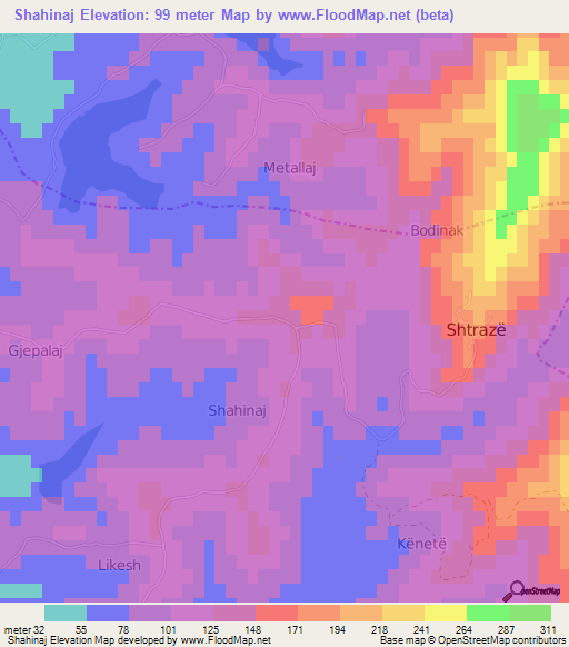 Shahinaj,Albania Elevation Map