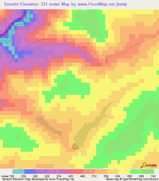 Seresht,Albania Elevation Map