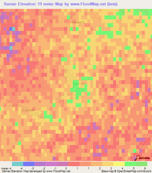 Seman,Albania Elevation Map