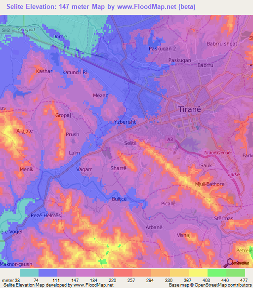 Selite,Albania Elevation Map