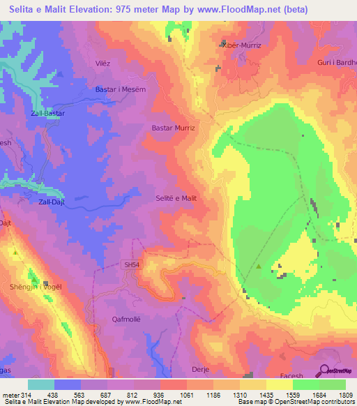 Selita e Malit,Albania Elevation Map