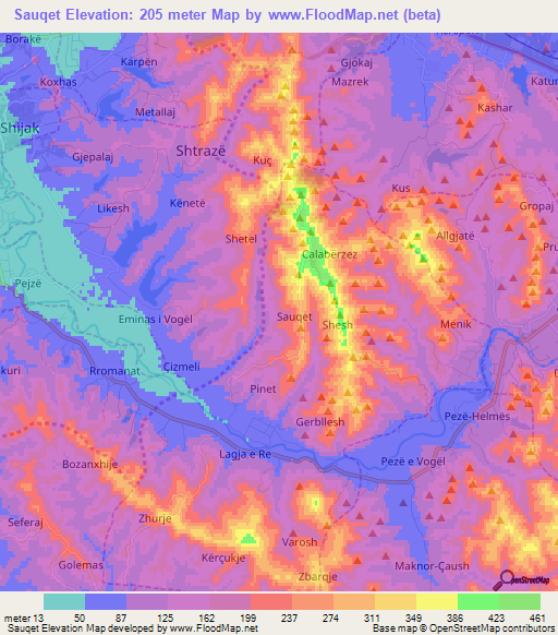 Sauqet,Albania Elevation Map