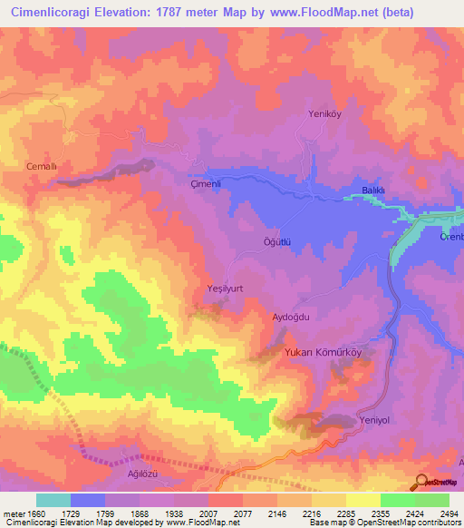 Cimenlicoragi,Turkey Elevation Map