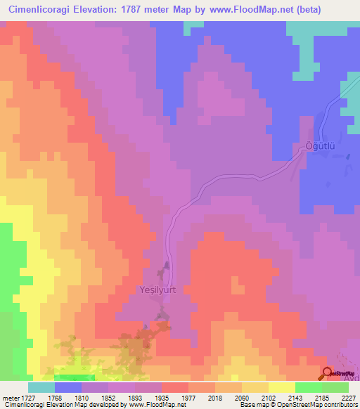 Cimenlicoragi,Turkey Elevation Map