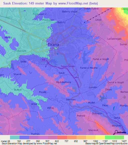 Sauk,Albania Elevation Map