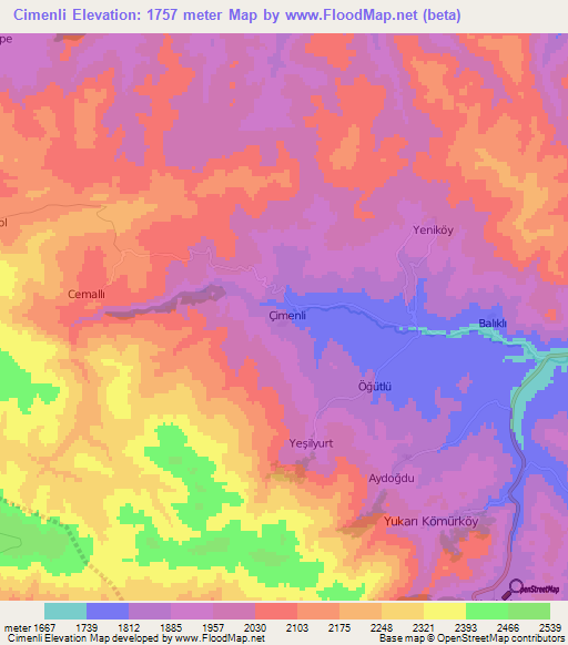 Cimenli,Turkey Elevation Map