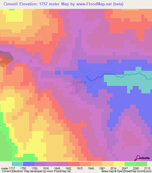 Cimenli,Turkey Elevation Map