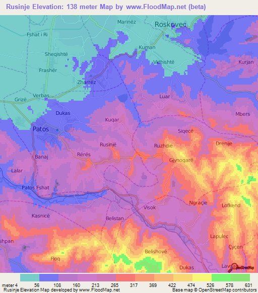 Rusinje,Albania Elevation Map