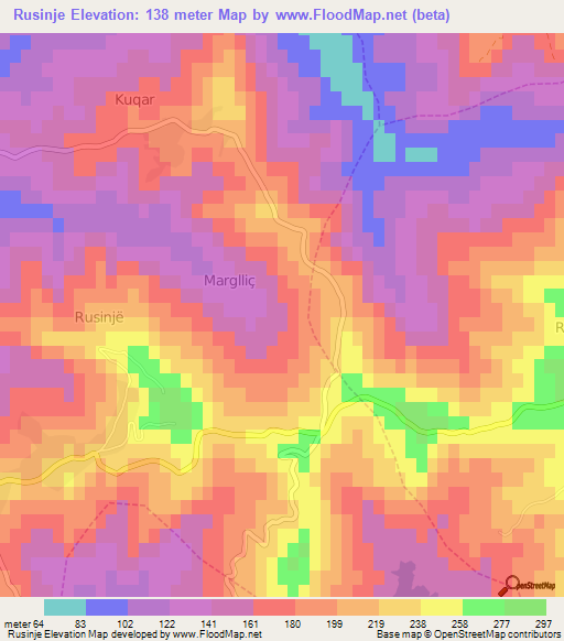 Rusinje,Albania Elevation Map