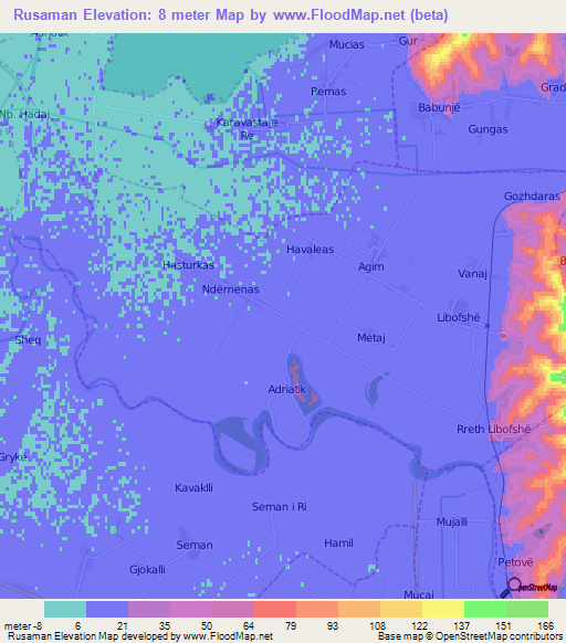 Rusaman,Albania Elevation Map