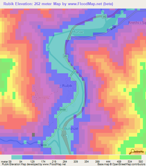 Rubik,Albania Elevation Map