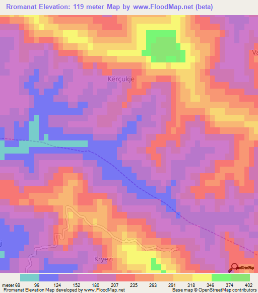 Rromanat,Albania Elevation Map