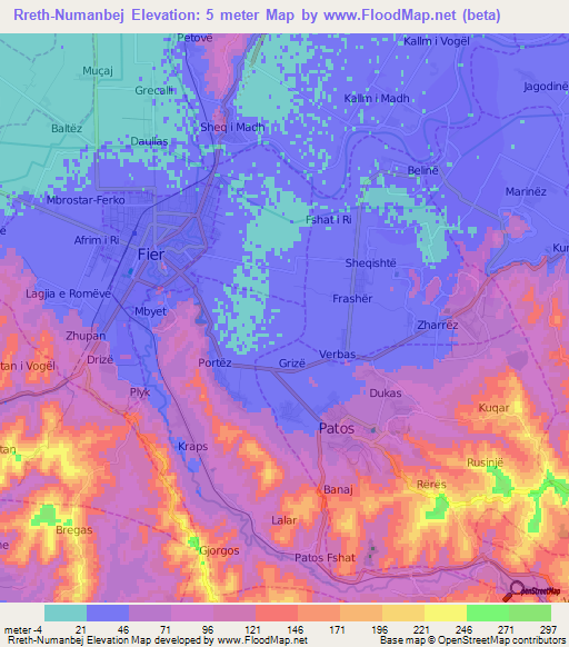 Rreth-Numanbej,Albania Elevation Map