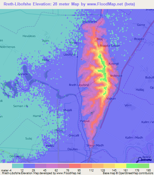 Rreth-Libofshe,Albania Elevation Map