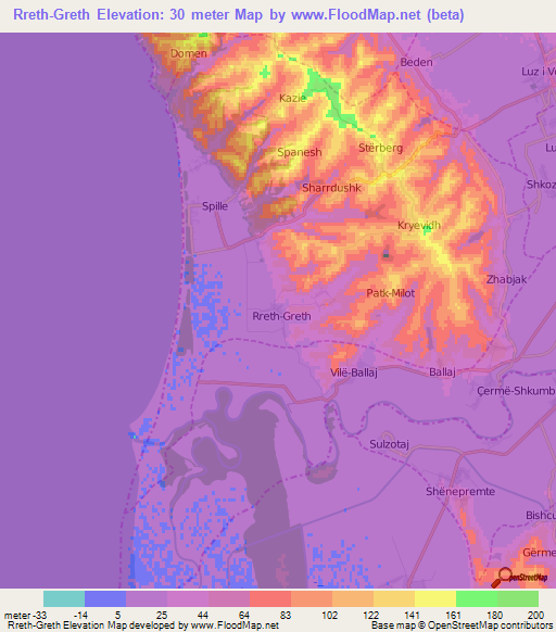 Rreth-Greth,Albania Elevation Map